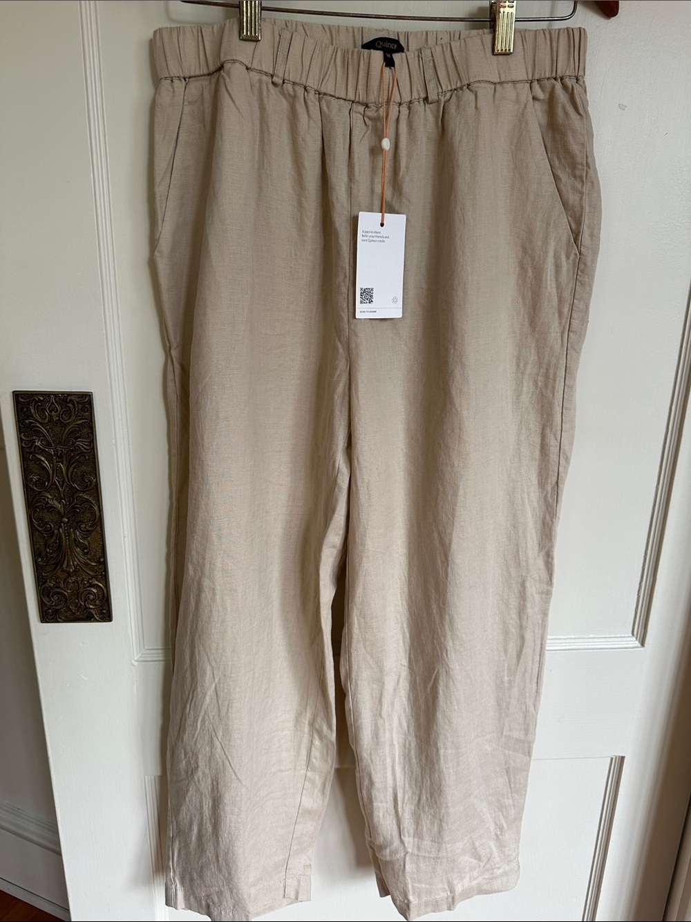 Quince Light Beige Relaxed Linen-Blend Elastic-Waist Chinos